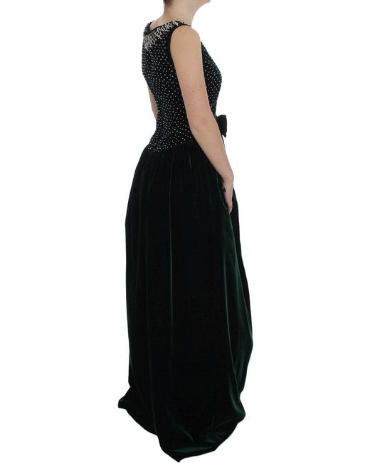 Dolce & Gabbana Black Velvet Crystal Long Maxi Dress