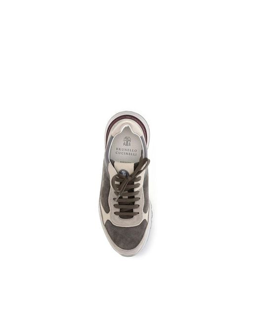 Brunello Cucinelli White Gray Calf Leather Bos Taurus Athletic Sneakers for men