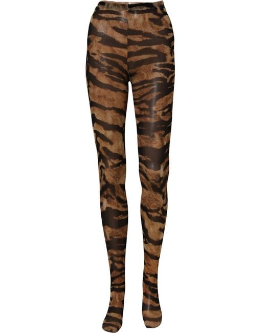 Dolce & Gabbana Black Brown Tiger Nylon Tights Stocking Pantyhose Socks