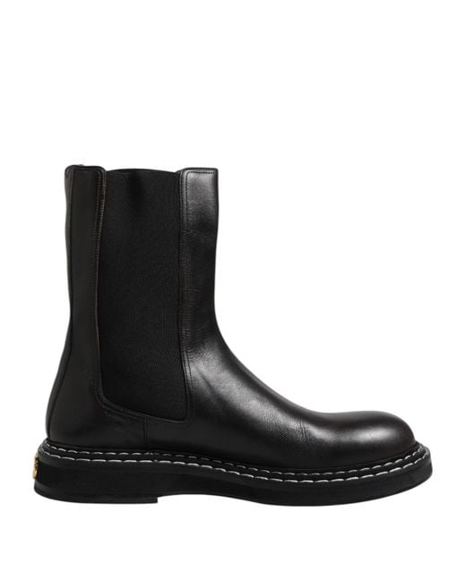 Dolce & Gabbana Black Leather Mid Calf Boots Flats Shoes for men
