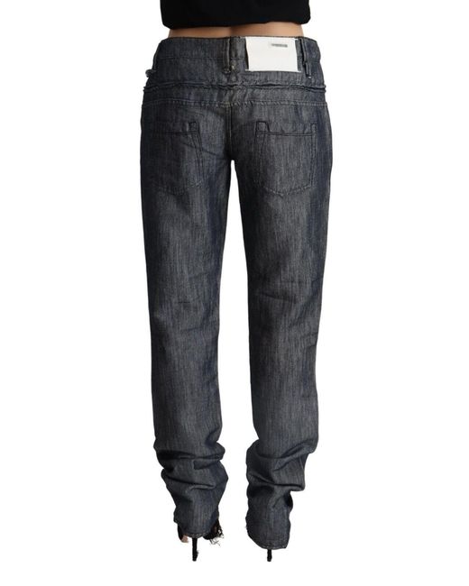 Acht Black Dark Gray Ramie Mid Wide Waist Straight Denim Jeans