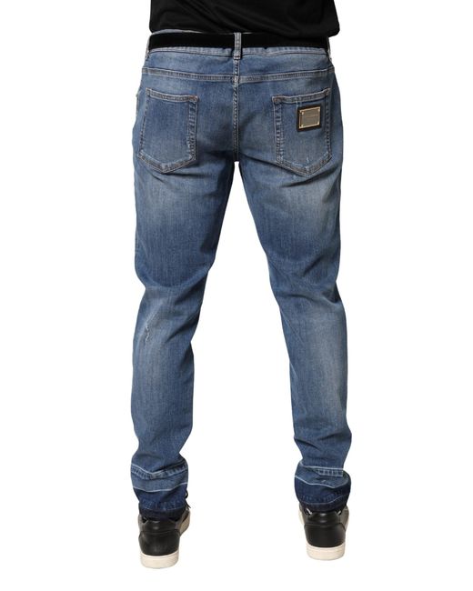 Dolce & Gabbana Blue Tattered Skinny Cotton Denim Jeans Elastane Clothing for men