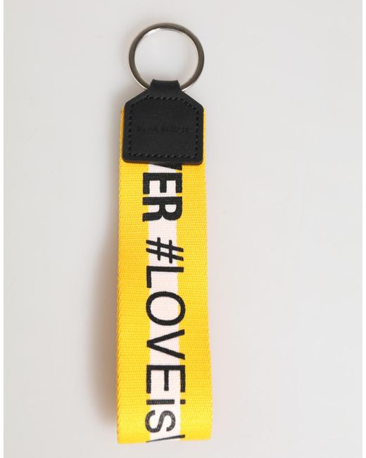 Dolce & Gabbana Metallic Yellow Logo Polyester Silver Brass Holder Keychain Keyring for men