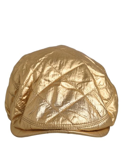 Dolce & Gabbana Black Men Gold Wide Quilted Newsboy Capello Hat for men