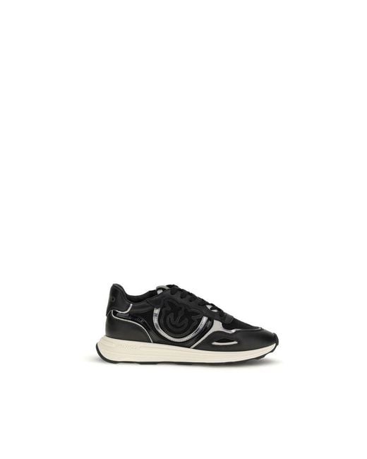 Pinko Black Calf Leather Bos Taurus Athletic Sneakers