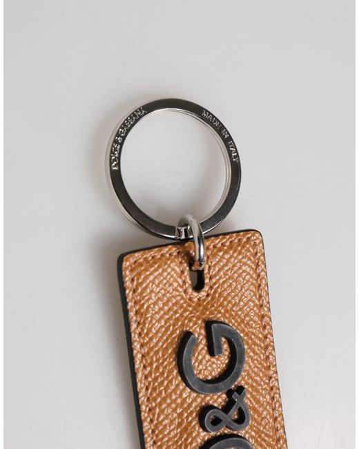 Dolce & Gabbana Multicolor Brown Leather Logo Metal Ring Keychain Holder Men Keyring for men
