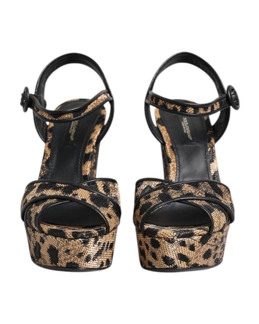 Dolce & Gabbana Black Brown Leopard Wedges Ankle Strap Sandals Shoes