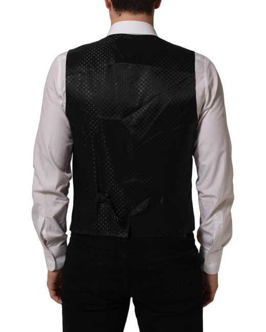 Dolce & Gabbana Black Wool Stretch Waistcoat Formal Dress Vest Virgin Elastane for men