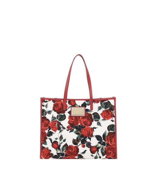 Dolce & Gabbana Red Floral Print Tote Bag