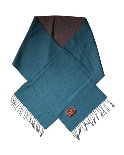 Dolce & Gabbana Blue Wool Fringes Wrap Shawl Scarf for men