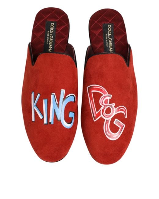 Dolce & Gabbana Red Suede Dg King Men House Slippers Shoes for men