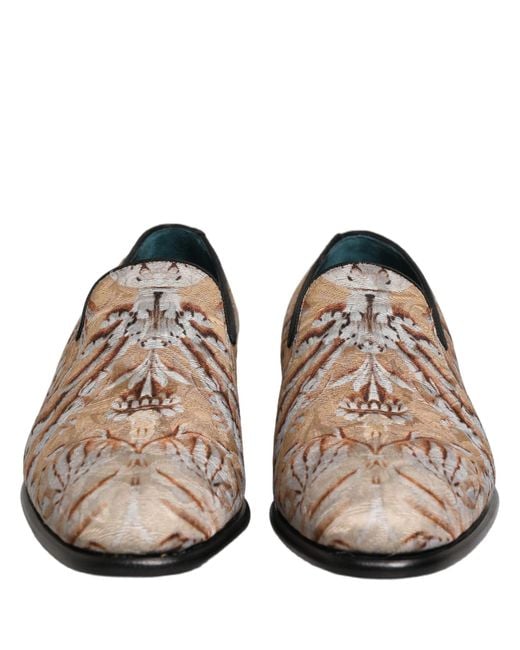 Dolce & Gabbana Brown Beige Brocade Men Slip On Dress Loafers Shoes for men