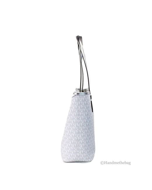 Michael Kors Blue Jet Set Travel Girls Medium Signature Carryall Tote White Mk