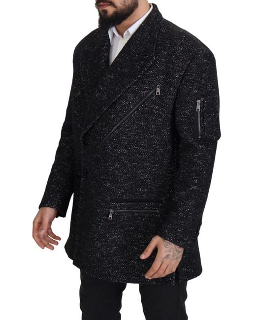Dolce & Gabbana Black Wool Double Breasted Coatjacket for men