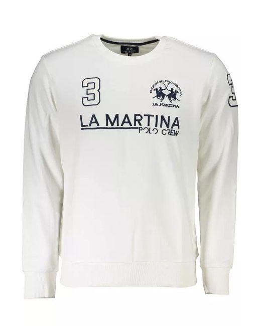 La Martina Gray White Cotton Sweater for men