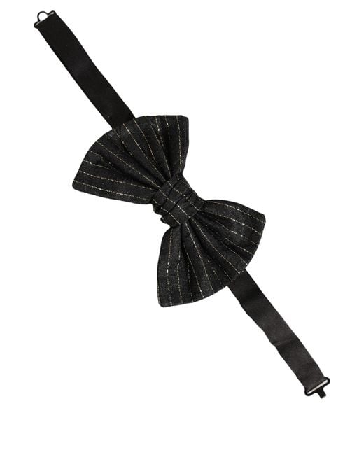 Dolce & Gabbana Men Black Pinstripe Silk Adjustable Neck Papillon Bow Tie for men