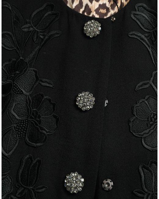 Dolce & Gabbana Black Elegant Floral Buttoned Wool Trench Coat for men