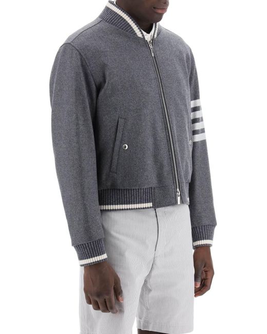 Thom Browne Gray "4-bar Varsity Jacket In Wool Mel for men