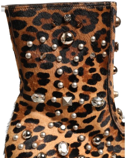 Dolce & Gabbana Brown Leopard Embellished Mid Calf Men Boots Shoes for men