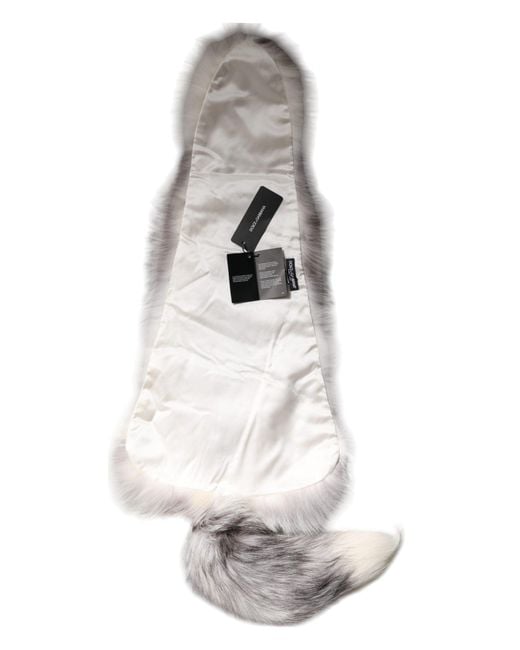 Dolce & Gabbana Gray Fox Fur Neck Wrap Warmer Winter Scarf
