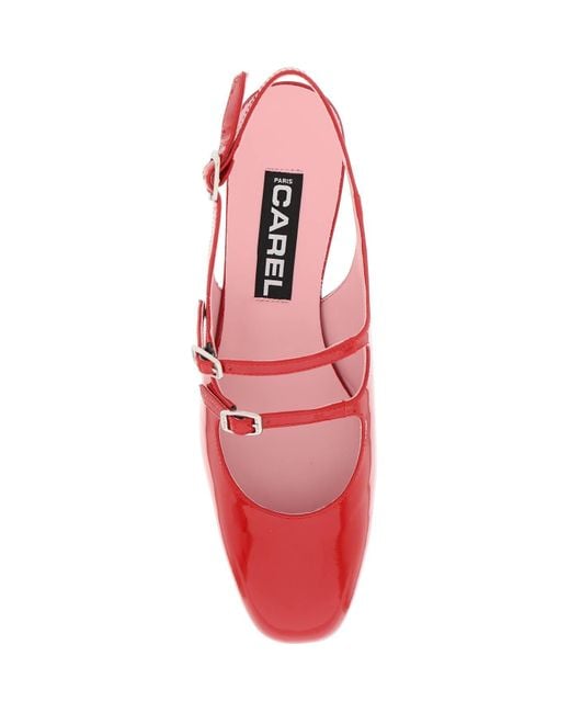 CAREL PARIS Red Patent Leather Pêche Slingback Mary Jane