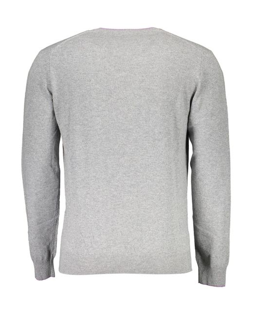 Harmont & Blaine Gray Elegant V-Neck Sweater With Contrasting Details for men