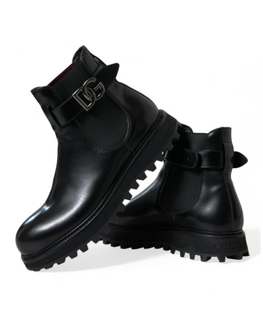 Dolce & Gabbana Black Chelsea Belted Dg Logo Boots Shoes for men