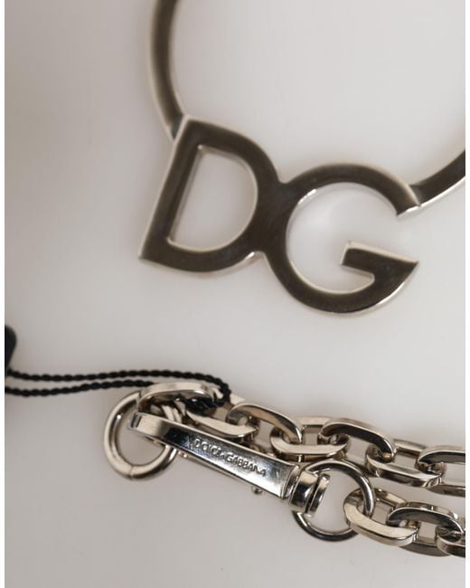 Dolce & Gabbana White Tone Brass Chain Dg Logo Pendant Necklace for men