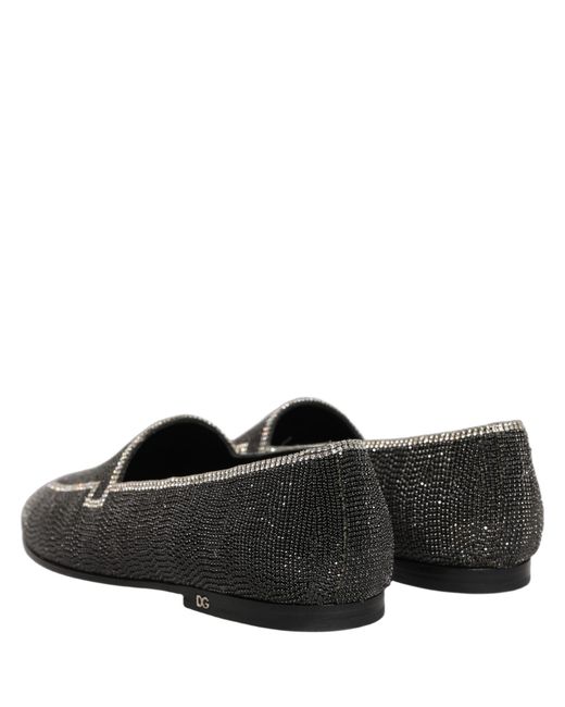 Dolce & Gabbana Black Crystal Embellished Men Loafers Shoes for men