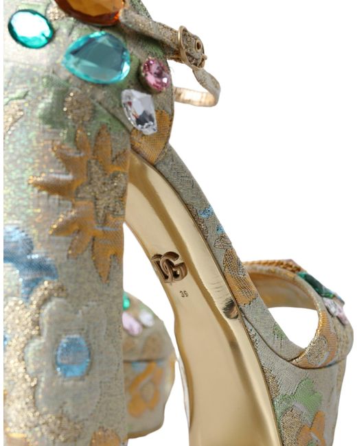 Dolce & Gabbana Metallic Floral Jacquard Crystal Sandals Shoes