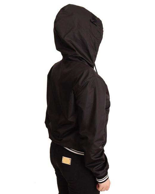Dolce & Gabbana Black Bomber Jacket With Elastic Cuffs And Deep Hood