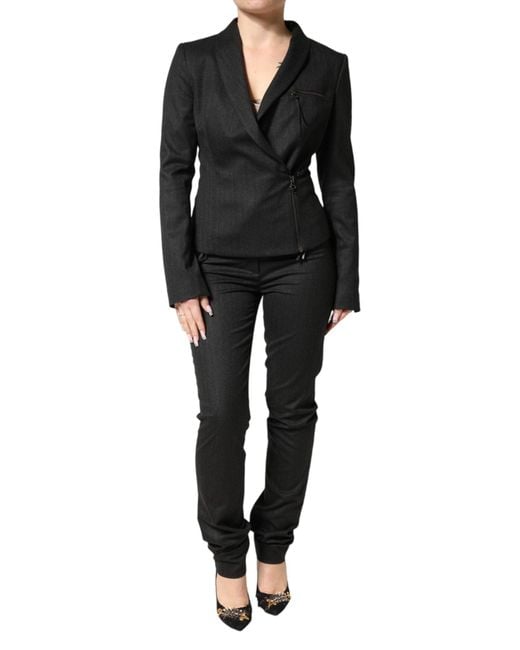 Exte Black Double Breasted Pants Blazer Jacket 2 Piece Suit