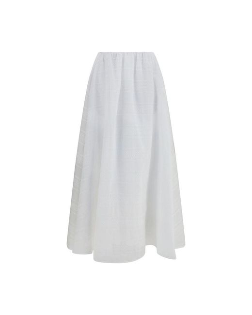 Brunello Cucinelli White Cotton Long Skirt