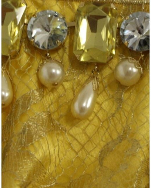 Dolce & Gabbana Dolce Gabbana Yellow Lace Crystal Mini Dress