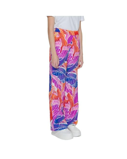 VILA CLOTHES Pink Multicolor Viscose Casual Pants