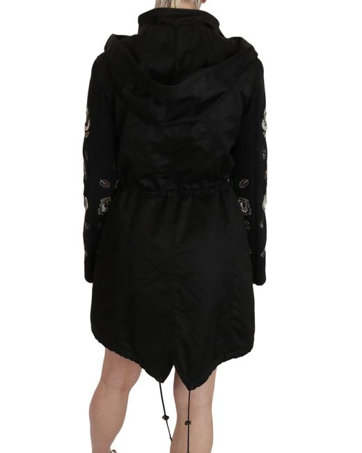 John Richmond Floral Sequined Beaded Hooded Coat Black Jkt2341