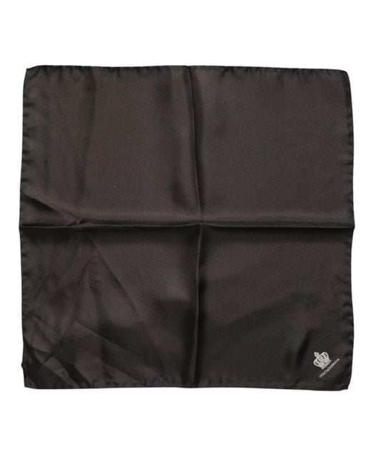 Dolce & Gabbana Black Brown Dg Crown Silk Square Men Foulard Scarf for men