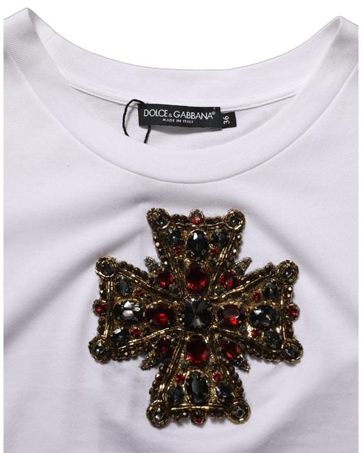 Dolce & Gabbana Multicolor White Crystal Embellished Cross Top T