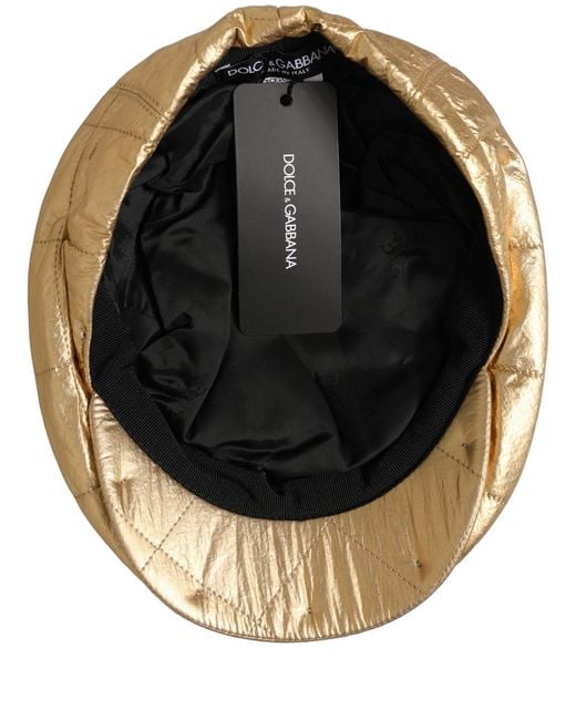 Dolce & Gabbana Black Men Gold Wide Quilted Newsboy Capello Hat for men
