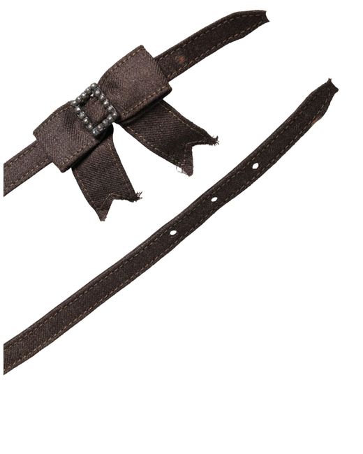 Ermanno Scervino White Dark Brown Wool Bow Embellished Buckle Belt