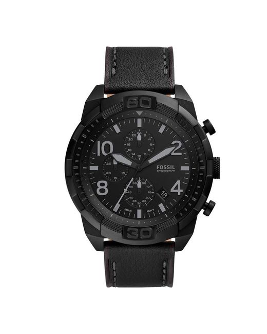 Fossil Black Leather Sport Watch for men