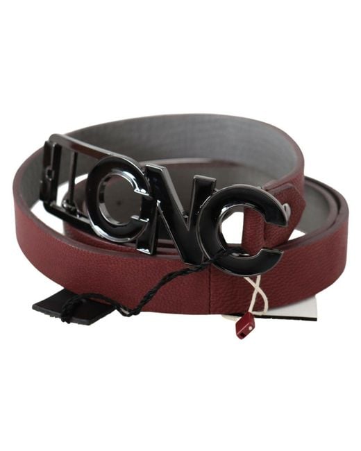 CoSTUME NATIONAL Black Maroon Skinny Leather Logo Fashion Belt