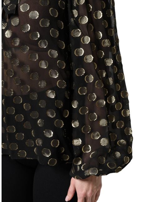 Dolce & Gabbana Black Sheer Tied Neck Polka Dots Blouse Top for men