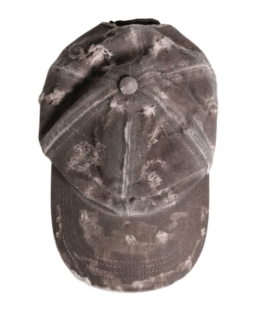 Dolce & Gabbana Gray Men Brown Cotton Distressed Baseball Capello Hat for men