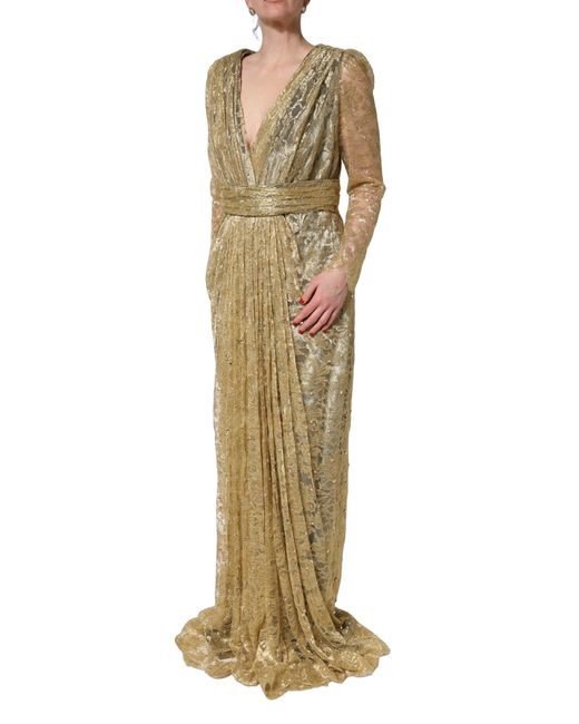 Dolce & Gabbana Metallic Gold Sheer Lace Crystal Embellished Dress