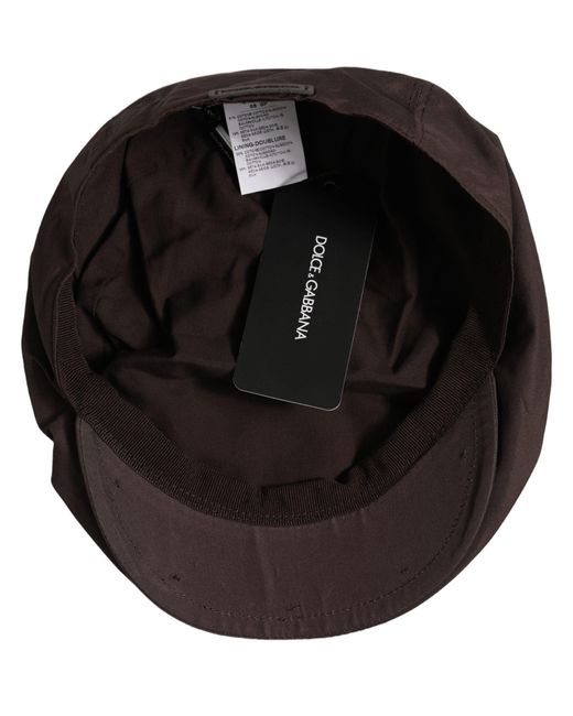 Dolce & Gabbana Black Men Brown Cotton Newsboy Capello Cabbie Hat for men