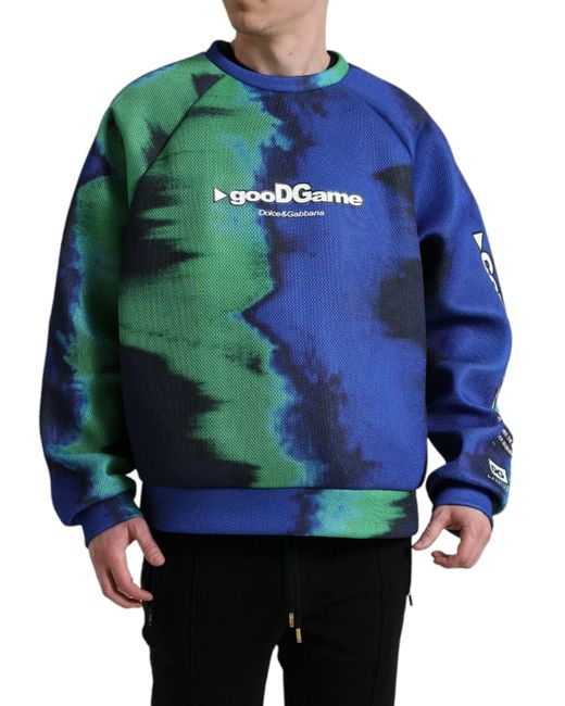 Dolce & Gabbana Blue Multicolor Logo Crewneck Pullover Sweater for men
