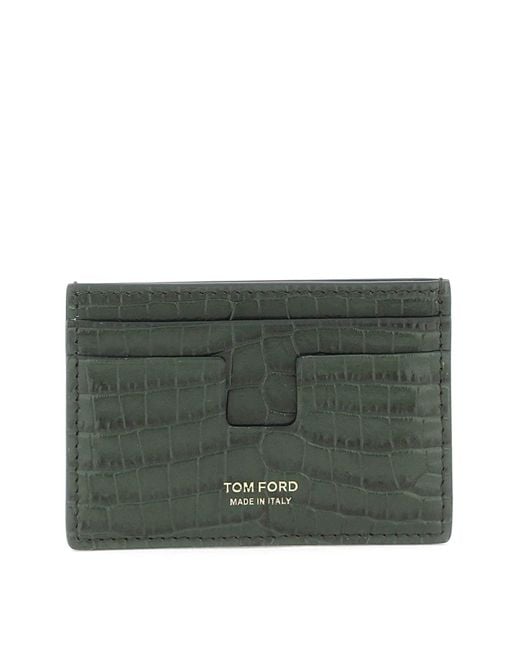 Tom Ford Green Croco-embossed Leather Card Holder for men