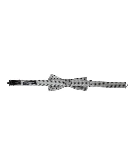 Dolce & Gabbana White Silk Polka Dot Adjustable Neck Papillon Bow Tie for men