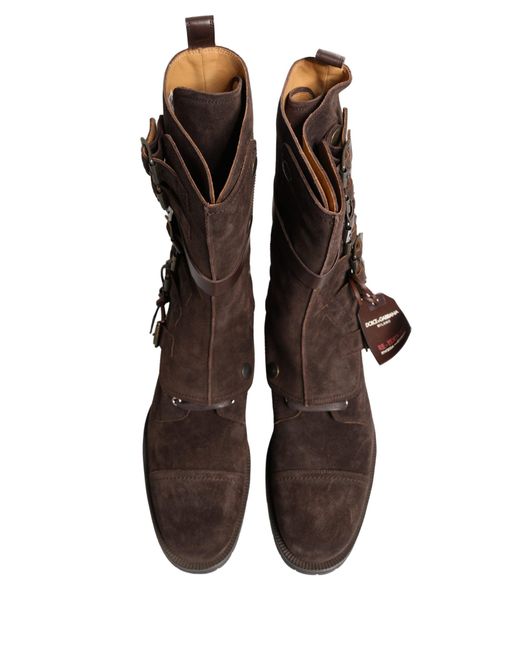 Dolce & Gabbana Black Brown Suede Leather Combat Ankle Boots Shoes for men